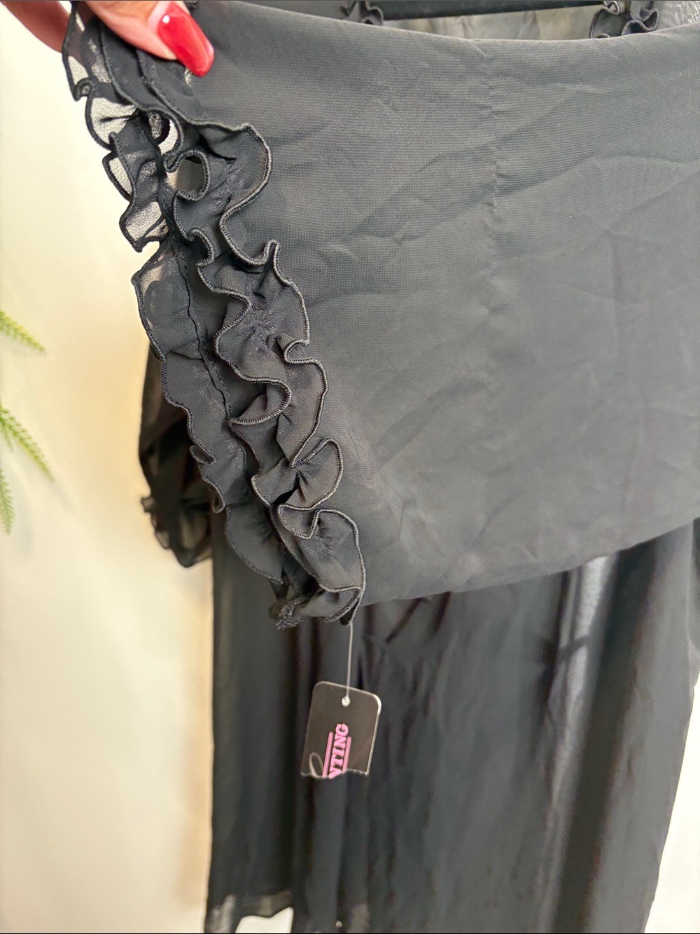 Sheer Ruffled Black Kimono Robe - Women's Intimates - Picture 8 of 12